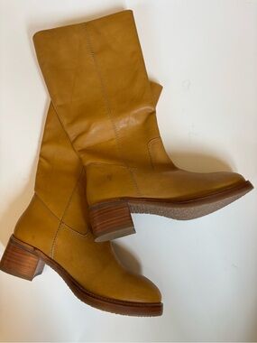 Frye Camryn Banana Leather Mid-Calf Heeled Boots